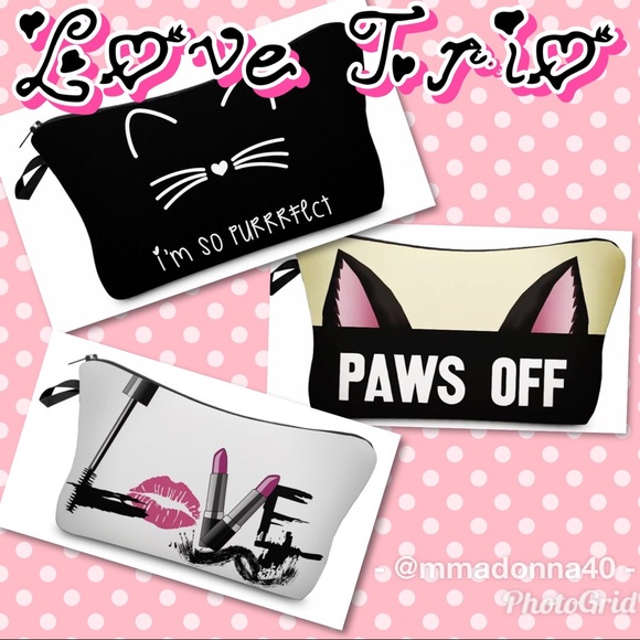 NEW Trio of 3 Cute Make-up Bags Purrrfect Pouches - Picture 3 of 8